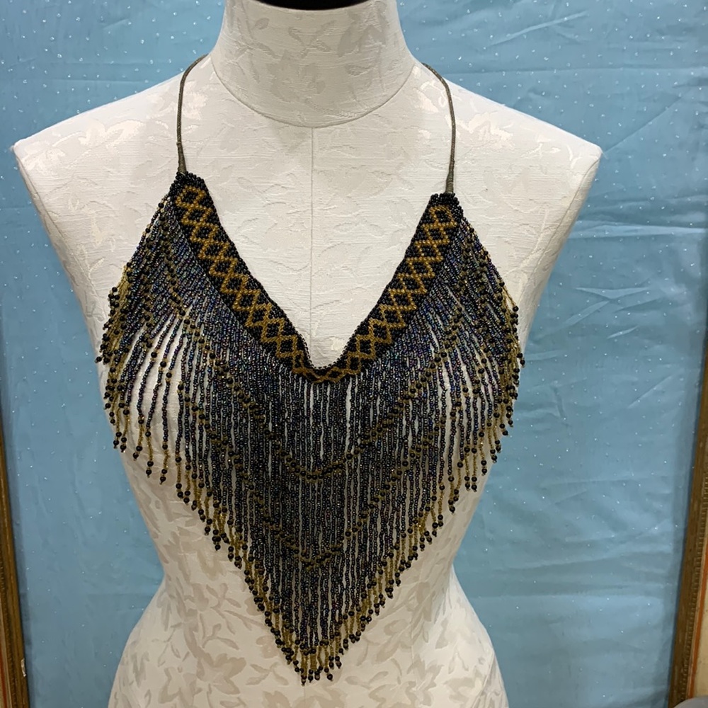HANDMADE Vintage Beaded Fringe Collar Necklace